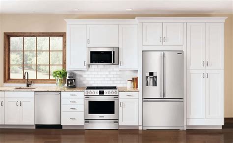 antique white cabinets with stainless steel appliances|replace white with stainless appliances.